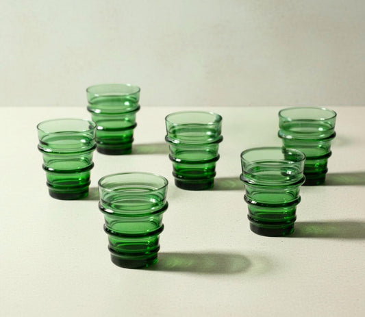 Green Ribbed Moroccan Beldi drinking glasses set of 6 Rings Cobalt moroccan recycled glasses Recycled funky drinking glasses barware