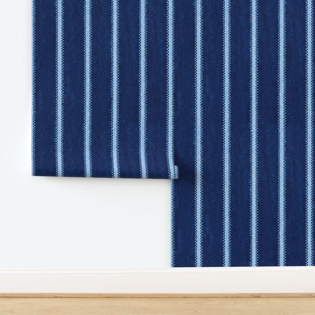 Indigo Blue Striped Wallpaper Zigzag Stripe Removable Moroccan African Mudcloth Boho fabric Wallpaper Shibori Tie-Dye Textile Peel & Stick