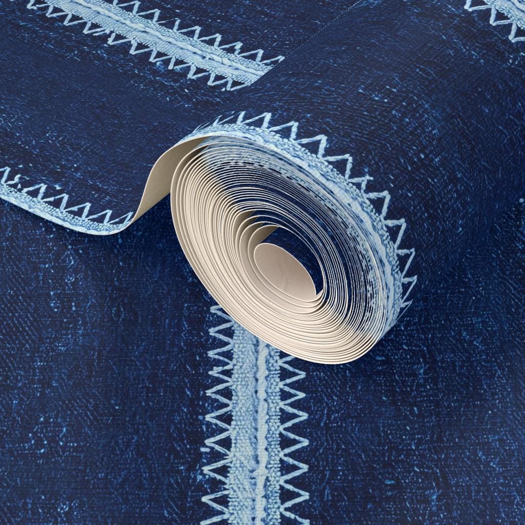 Indigo Blue Striped Wallpaper Zigzag Stripe Removable Moroccan African Mudcloth Boho fabric Wallpaper Shibori Tie-Dye Textile Peel & Stick