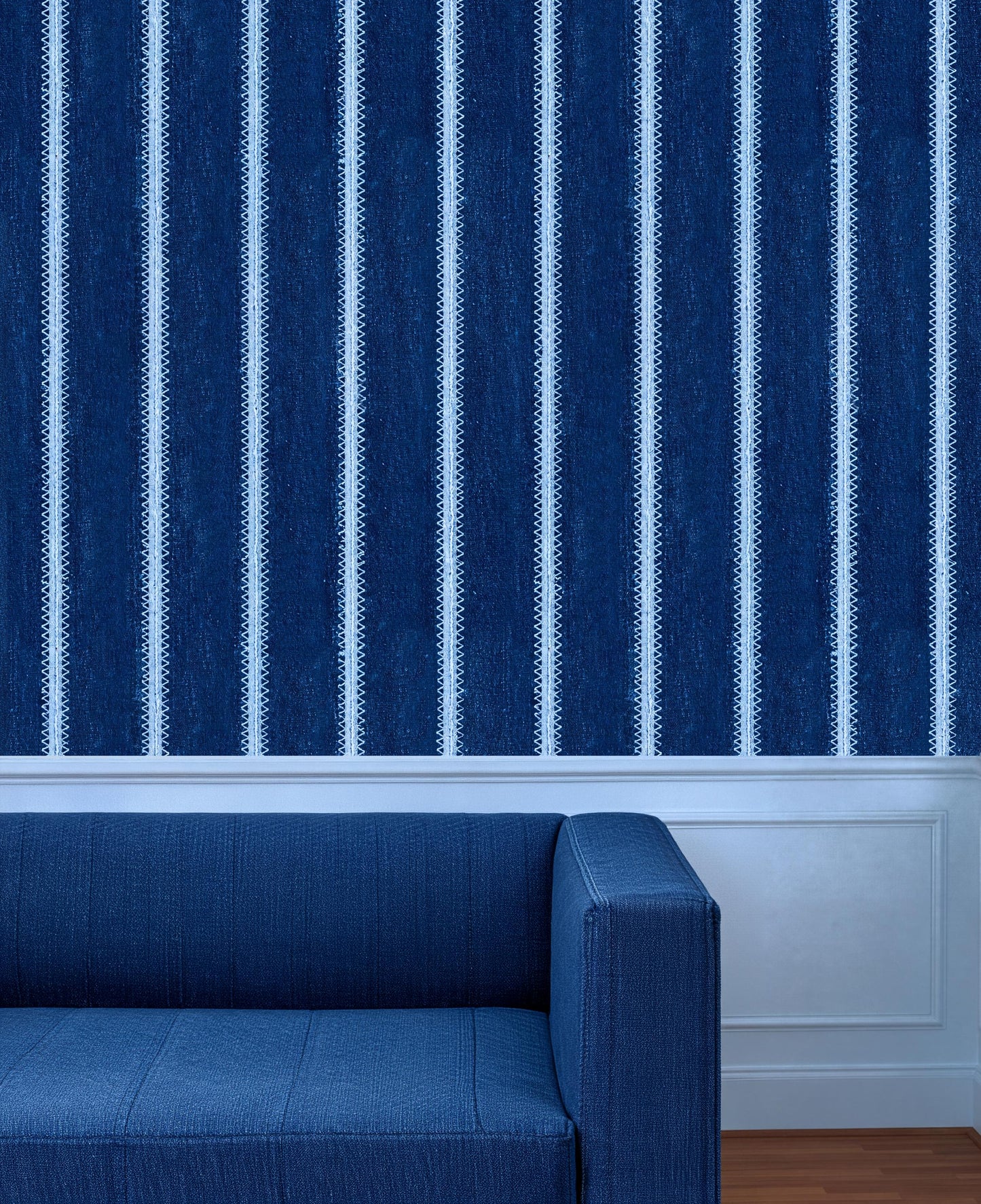 Indigo Blue Striped Wallpaper Zigzag Stripe Removable Moroccan African Mudcloth Boho fabric Wallpaper Shibori Tie-Dye Textile Peel & Stick