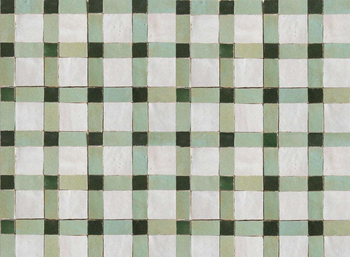 5 sqft Light Green Zellige Mosaic Tile Panels Basket Weave Moroccan Tile Geometric Wall Panel Tile Sheet Backsplash Fireplace Bathroom