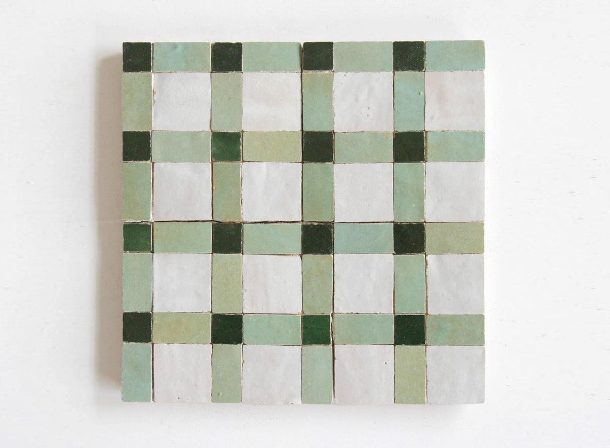 5 sqft Light Green Zellige Mosaic Tile Panels Basket Weave Moroccan Tile Geometric Wall Panel Tile Sheet Backsplash Fireplace Bathroom
