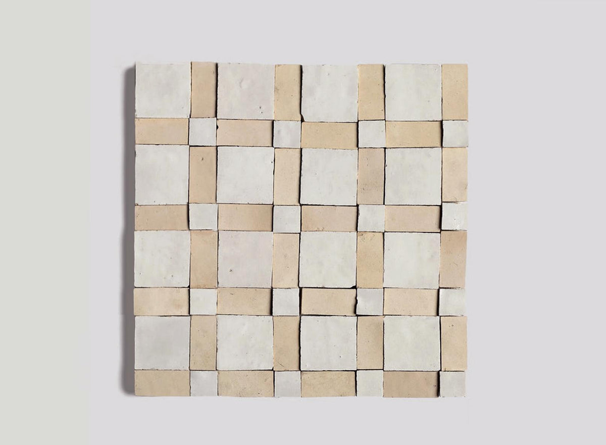 5 sqft White Beige Stone Zellige Mosaic Tile Panels Basket Weave Moroccan Tile Geometric Wall Panel Tile Sheet Backsplash Fireplace Bathroom