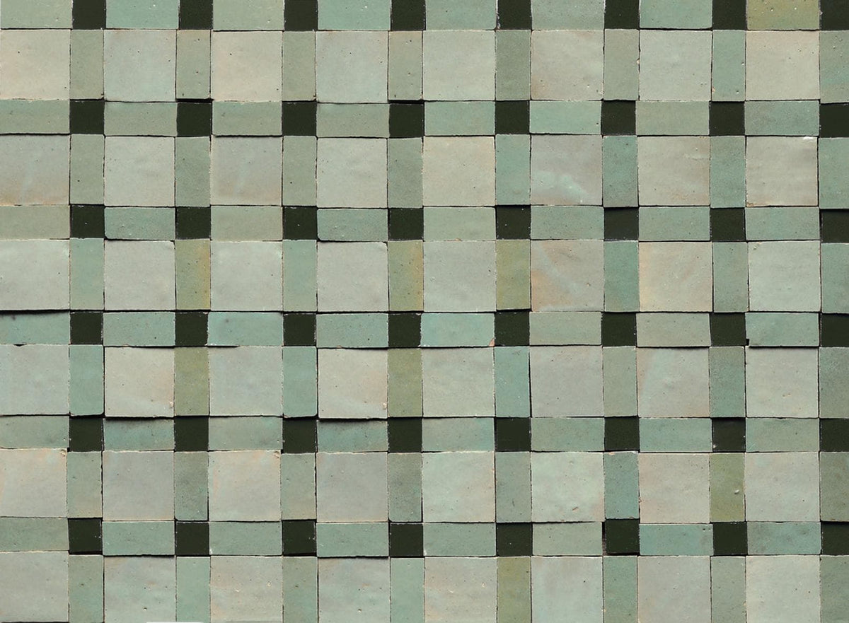 5 sqft Light Green Tonal Zellige Mosaic Tile Panels Basket Weave Moroccan Tile Geometric Wall Panel Tile Sheet Backsplash Fireplace Bathroom
