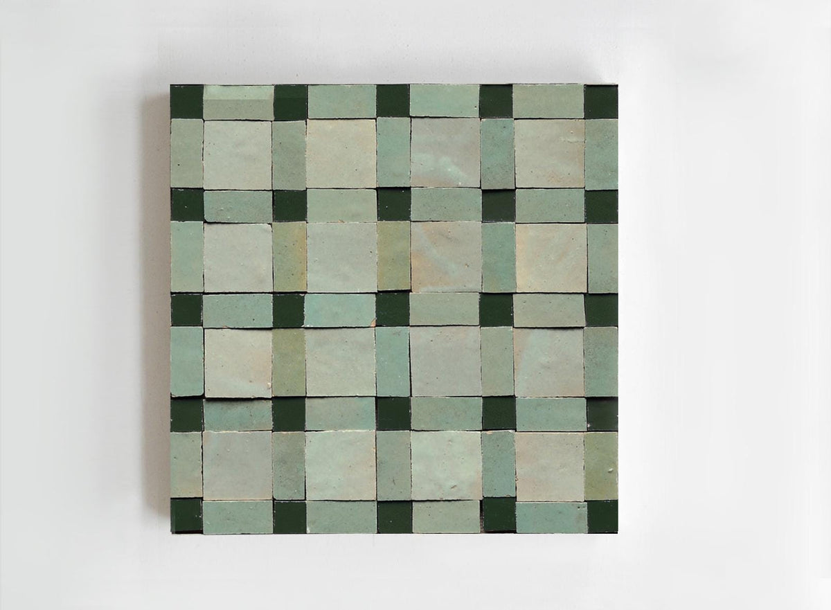 5 sqft Light Green Tonal Zellige Mosaic Tile Panels Basket Weave Moroccan Tile Geometric Wall Panel Tile Sheet Backsplash Fireplace Bathroom