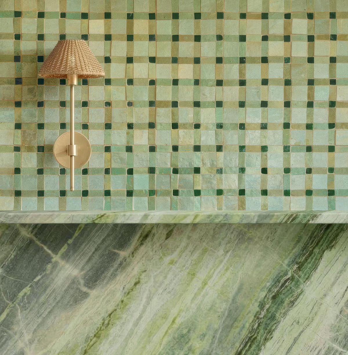 5 sqft Light Green Tonal Zellige Mosaic Tile Panels Basket Weave Moroccan Tile Geometric Wall Panel Tile Sheet Backsplash Fireplace Bathroom