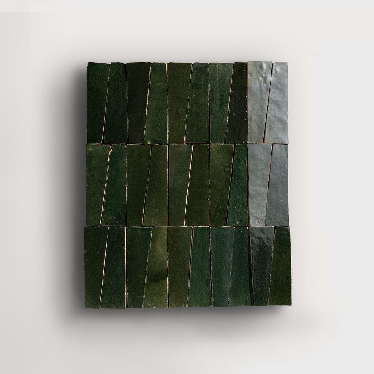 5 sqft Dark Green Trapezoid Zellige Mosaic Tile Panels, Handmade Moroccan Tile Sheet for Bathroom Backsplash Wall