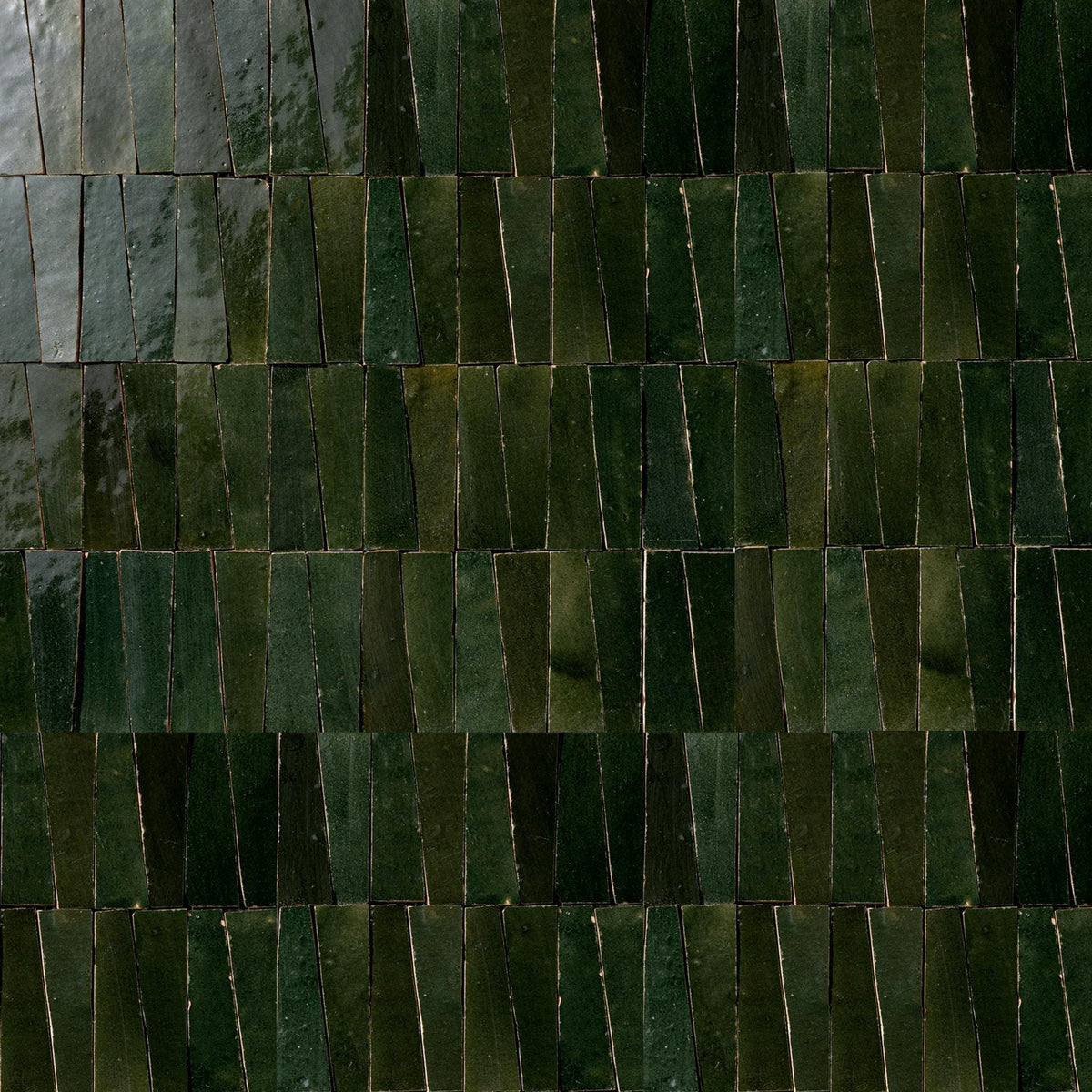 5 sqft Dark Green Trapezoid Zellige Mosaic Tile Panels, Handmade Moroccan Tile Sheet for Bathroom Backsplash Wall