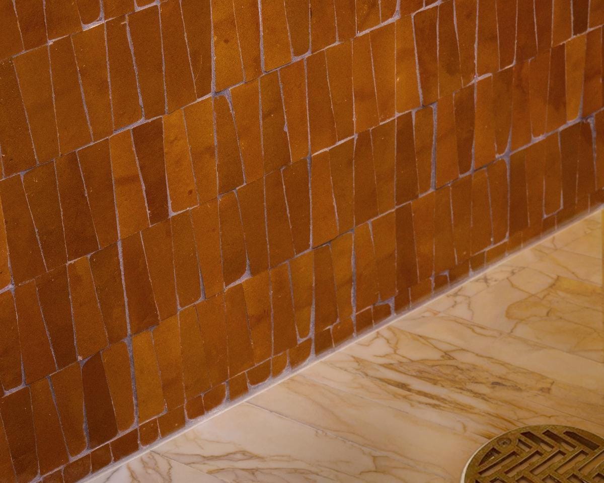 5 sqft Amber Brown Trapezoid Zellige Mosaic Sienna Tile Panels Handmade Moroccan Geometric Tile Sheet for Bathroom Backsplash Shower