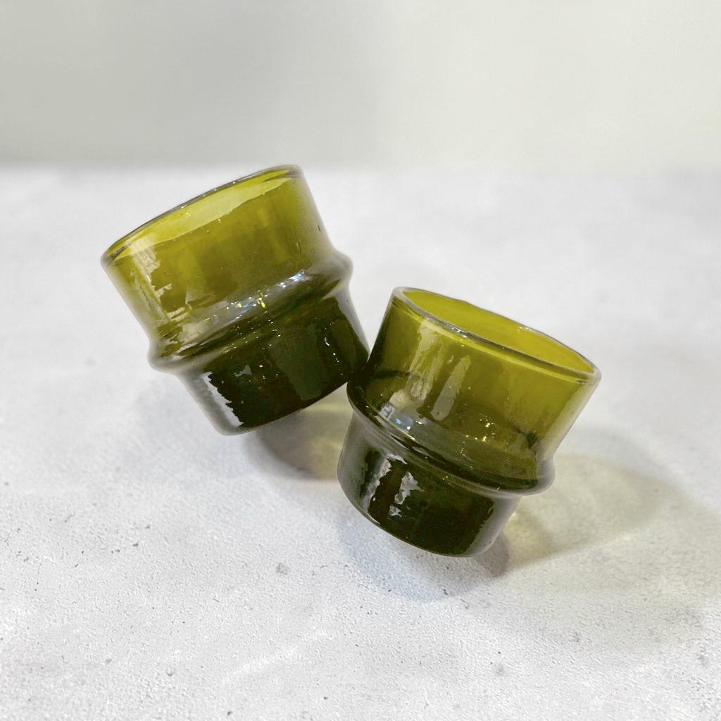 Mini Ribbed Beldi Glass Cups Stackable Moroccan Set of 6 Espresso Shot Glass Recycled Votive Condiment Appetizer Glasses Artisanal Glassware