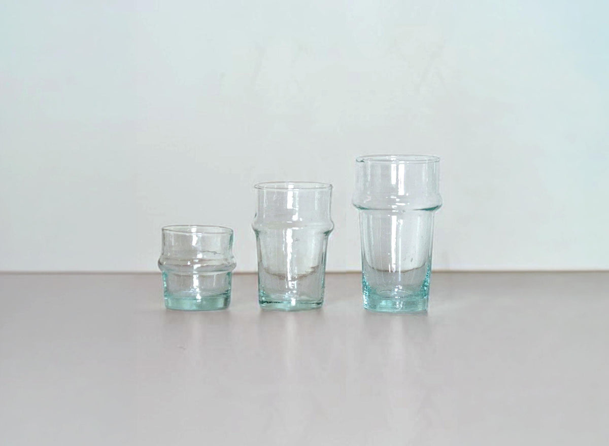 Mini Ribbed Beldi Glass Cups Stackable Moroccan Set of 6 Espresso Shot Glass Recycled Votive Condiment Appetizer Glasses Artisanal Glassware