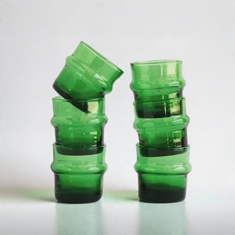 Mini Ribbed Beldi Glass Cups Stackable Moroccan Set of 6 Espresso Shot Glass Recycled Votive Condiment Appetizer Glasses Artisanal Glassware