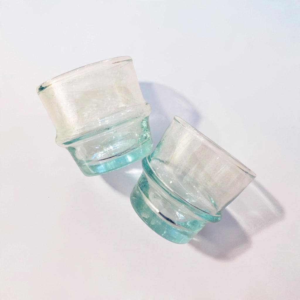 Mini Ribbed Beldi Glass Cups Stackable Moroccan Set of 6 Espresso Shot Glass Recycled Votive Condiment Appetizer Glasses Artisanal Glassware