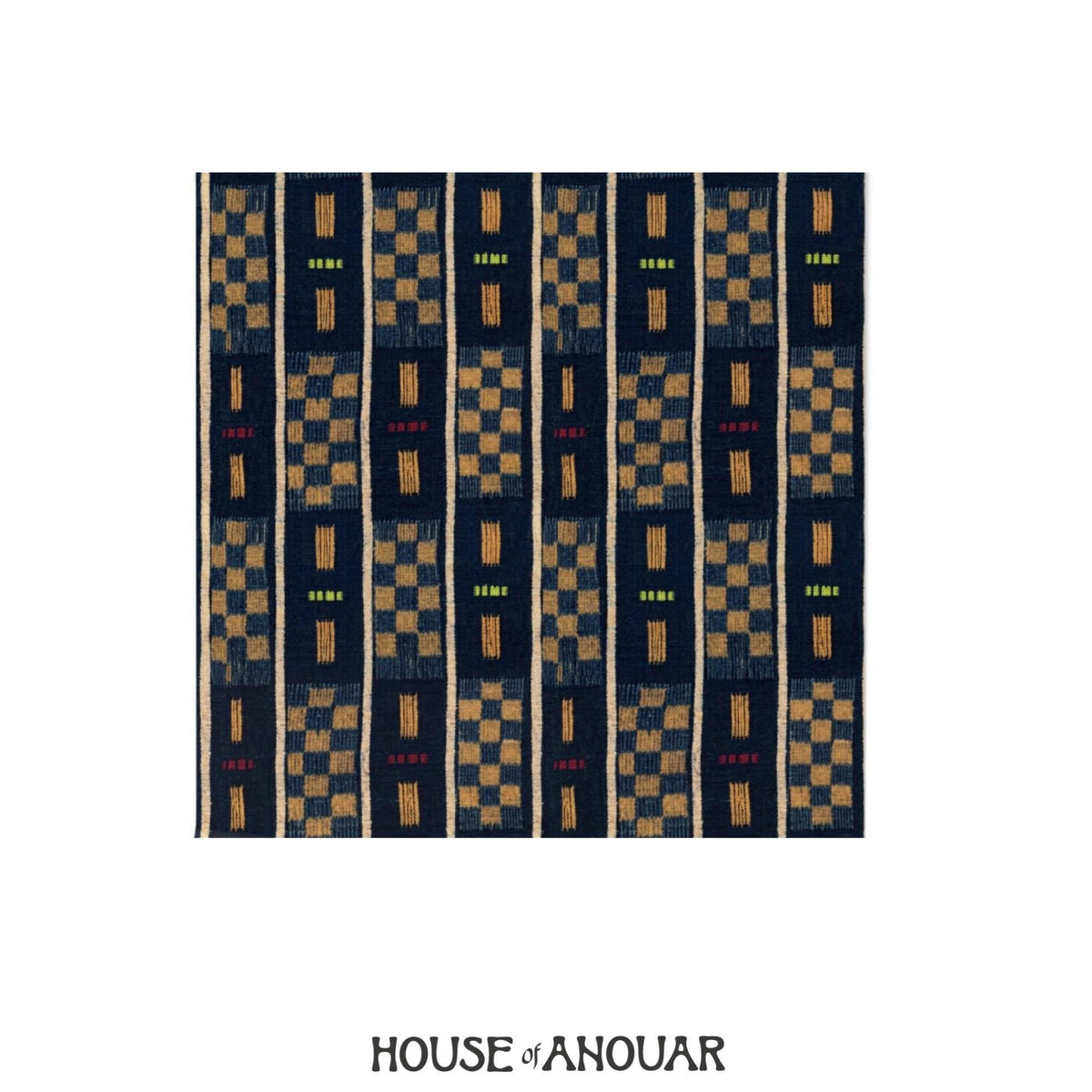 Indigo Baule checkered textile-inspired wallpaper sample, House of Anouar