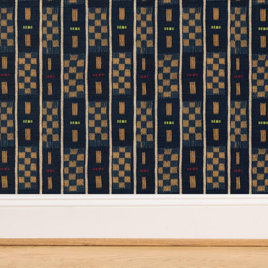 Indigo Baule checkered wallpaper pattern close-up, House of Anouar