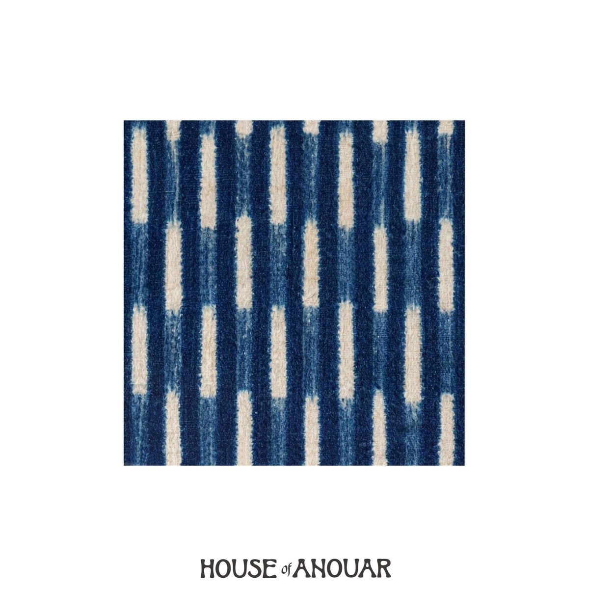 Indigo Baule strip-weave wallpaper pattern sample, House of Anouar