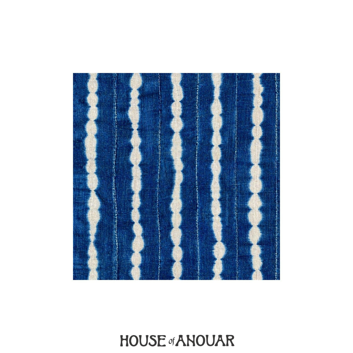 Indigo wavy-stripe textile-inspired wallpaper pattern sample, House of Anouar