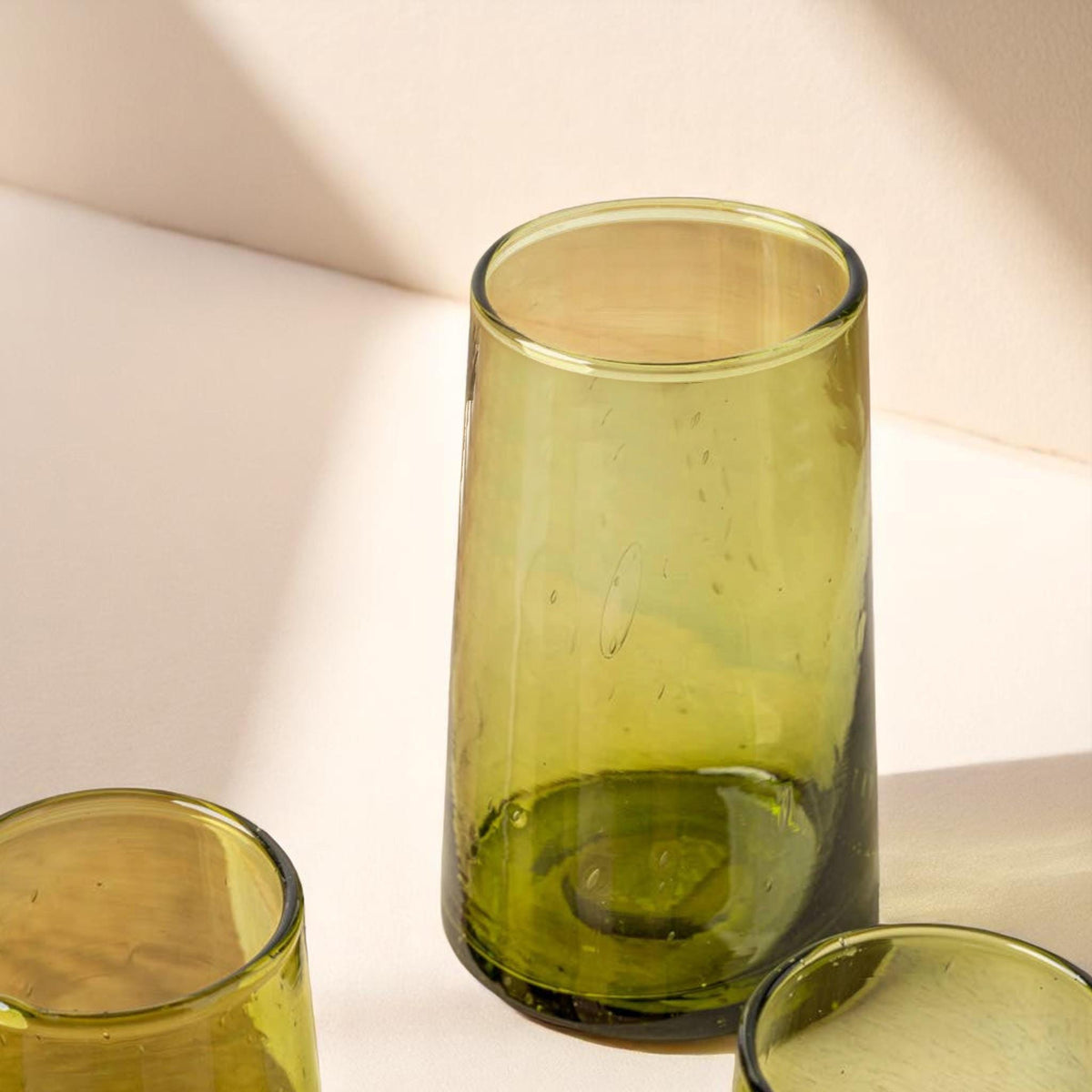 Large olive green Moroccan Beldi drinking glasses by House of Anouar