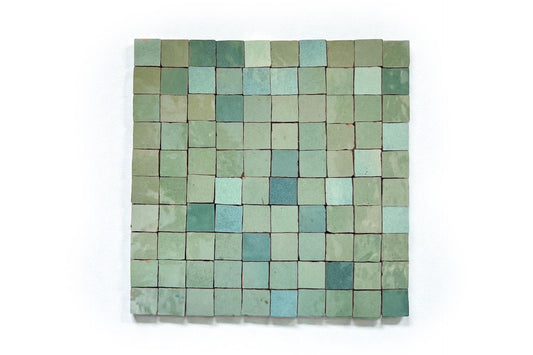 Light green square micro Zellige mosaic tile sheet in a 25cm panel by House of Anouar
