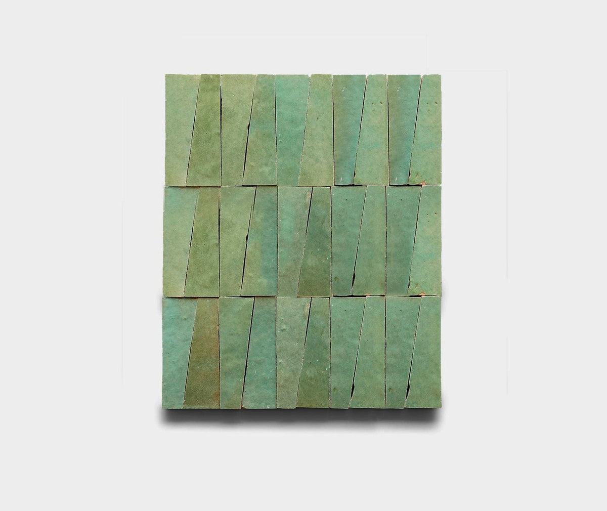 Light-green trapezoid zellige mosaic tile panel, House of Anouar