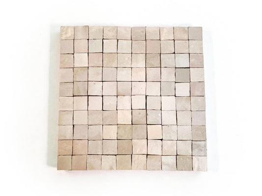 House of Anouar Moroccan Zellige 1" square meshed mini mosaic tile panel in neutral beige tones