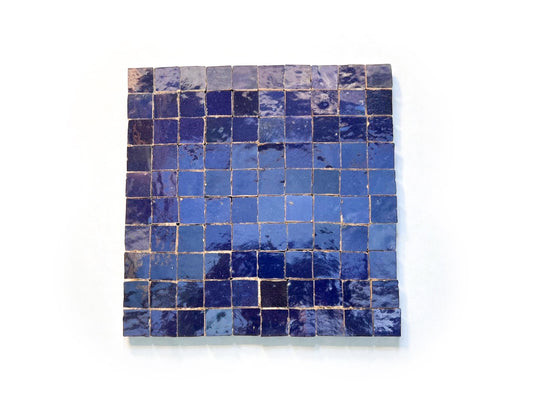 House of Anouar Moroccan Zellige micro mosaic tile sheet in deep blue square panels