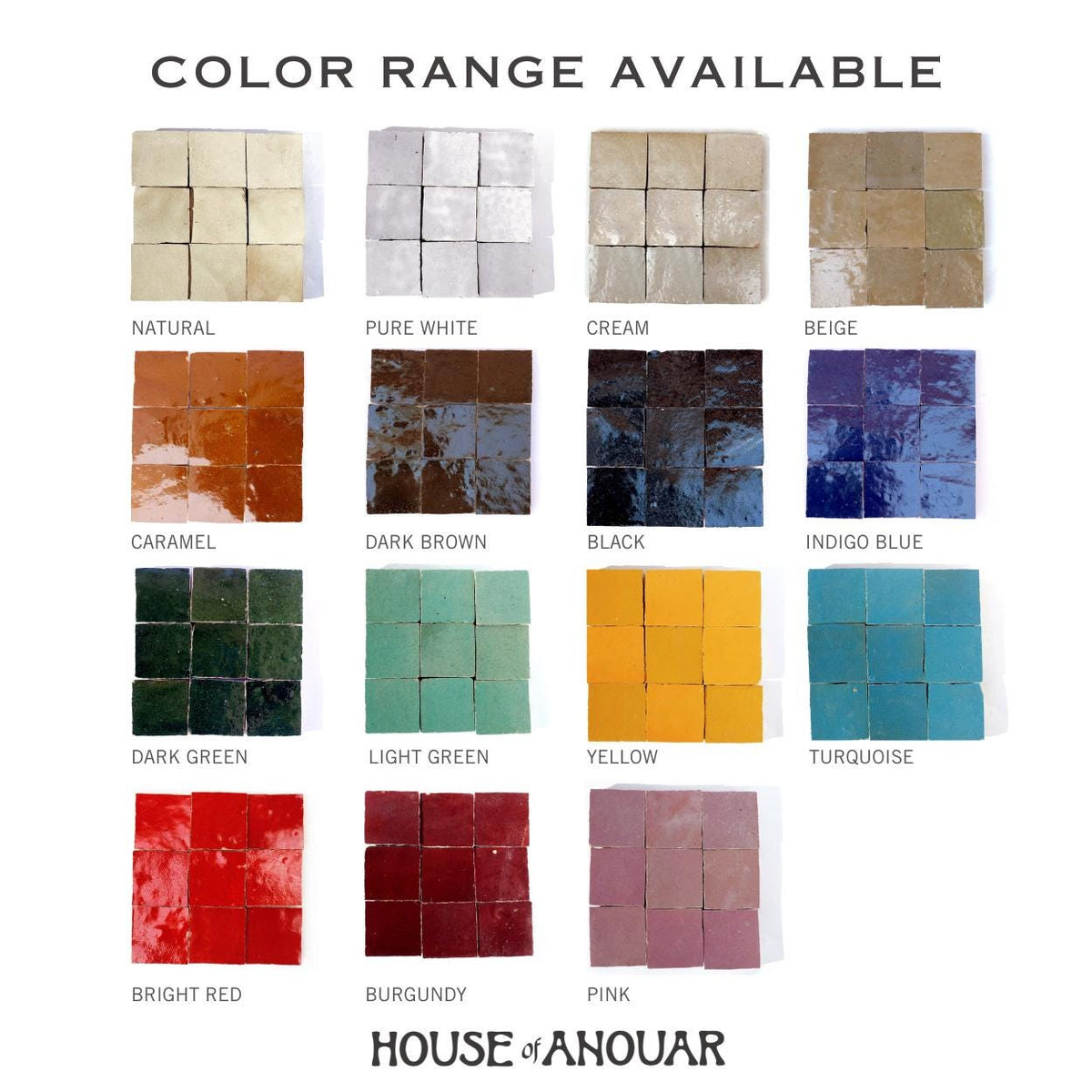 Moroccan zellige tile color range chart, House of Anouar