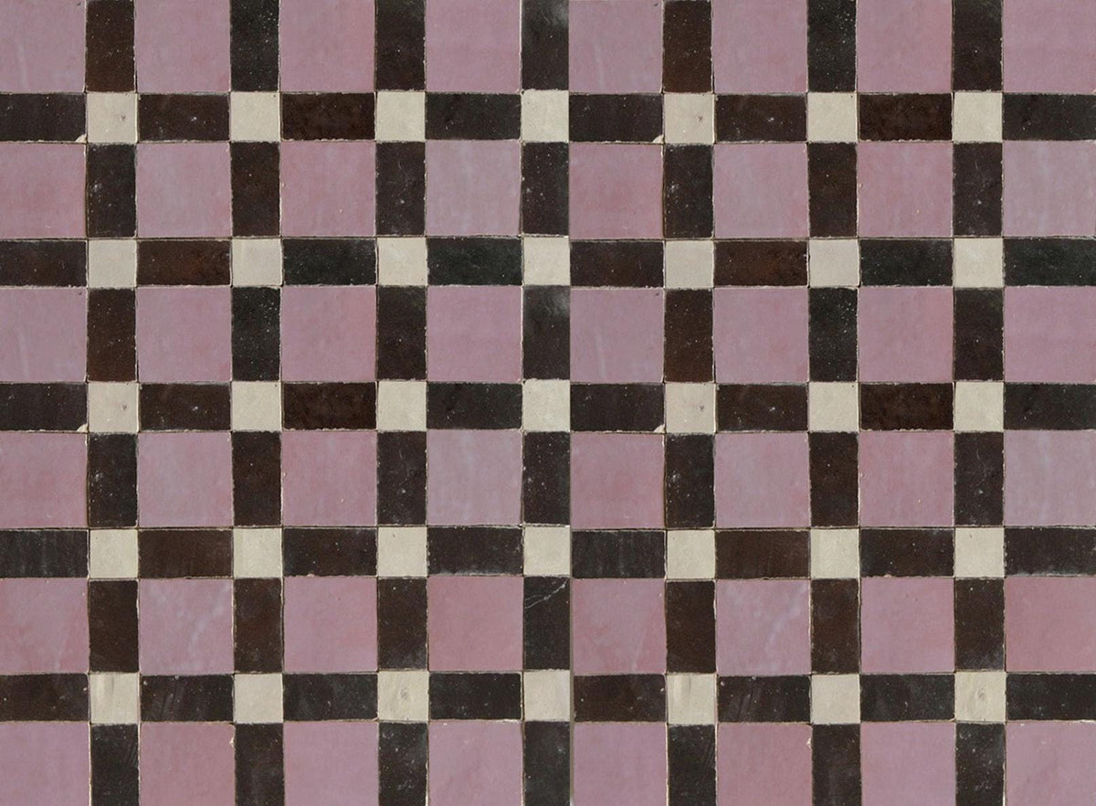 Pink and brown basket-weave zellige tile pattern, House of Anouar