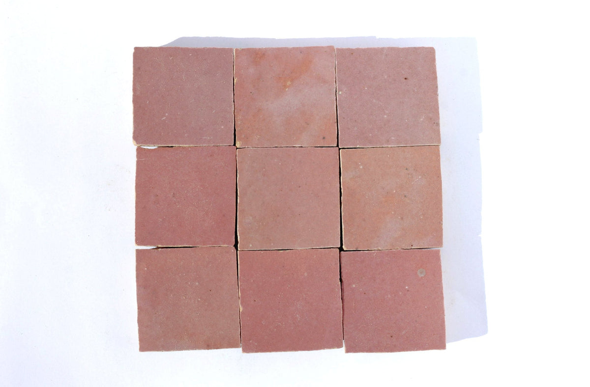 Pink square Moroccan zellige tiles arranged in a grid, House of Anouar