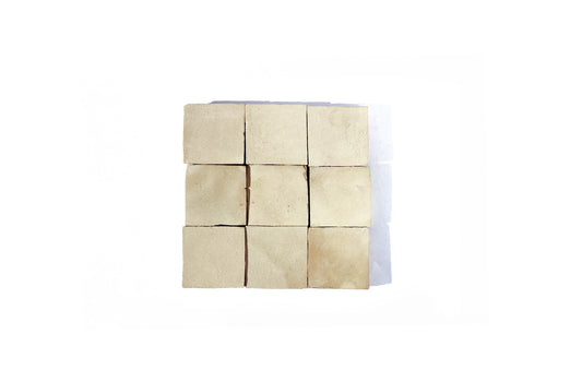 Raw unglazed Moroccan Zellige tiles in a beige handmade clay finish, House of Anouar