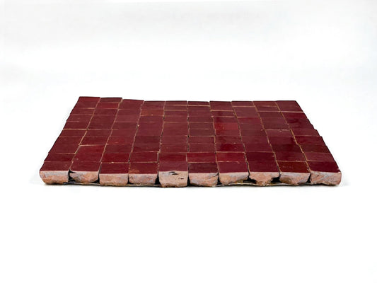 Red 1 inch square meshed mosaic mini Zellige tile panel, House of Anouar