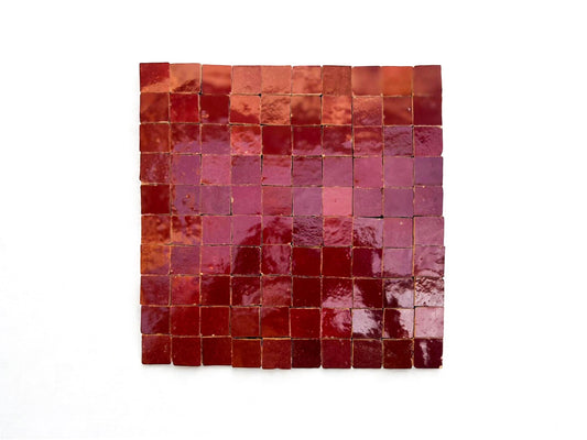 Red and terracotta 1 inch mini Zellige mosaic tile panel for kitchen backsplash, House of Anouar