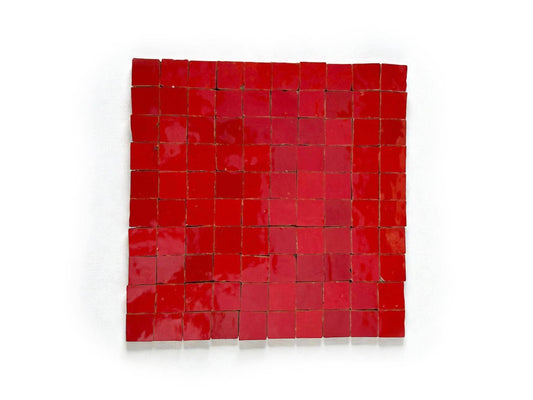 Red square micro mosaic Zellige tile sheet in a 25cm panel, House of Anouar