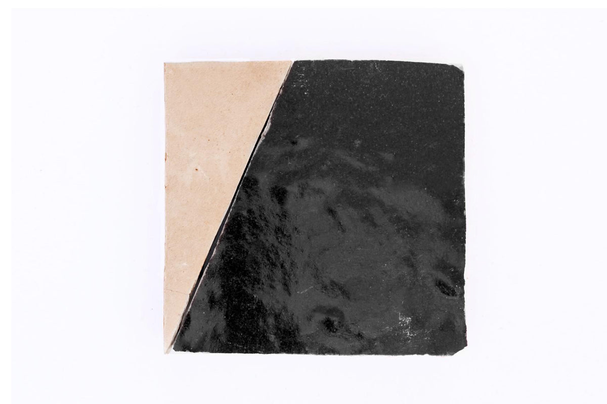 Single black and natural diagonal zellige tile, House of Anouar
