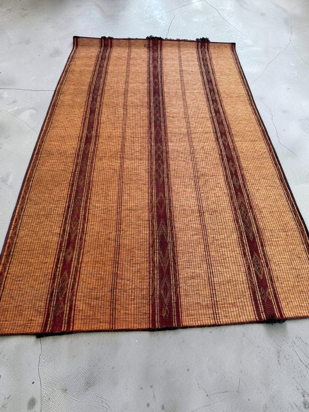 Vintage Tuareg mat with fine stripes, 3.29 × 1.93 m, House of Anouar