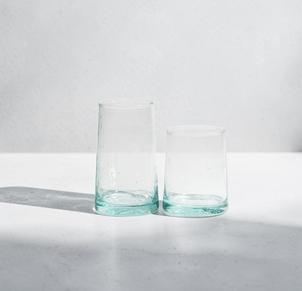 Two clear tall Beldi drinking glasses, House of Anouar