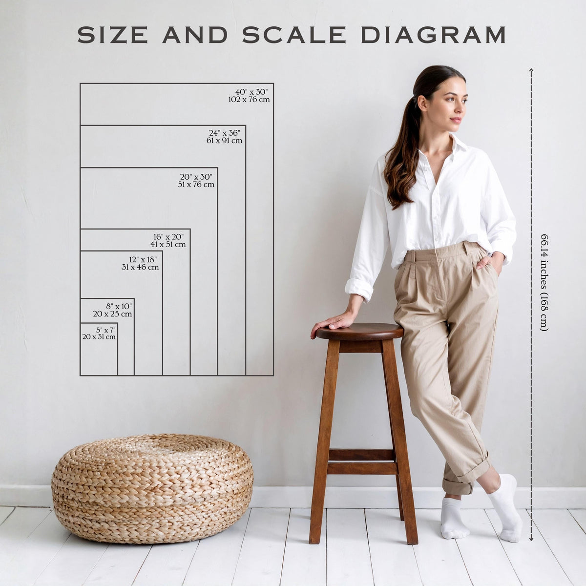 Wall art print size and scale comparison diagram, House of Anouar