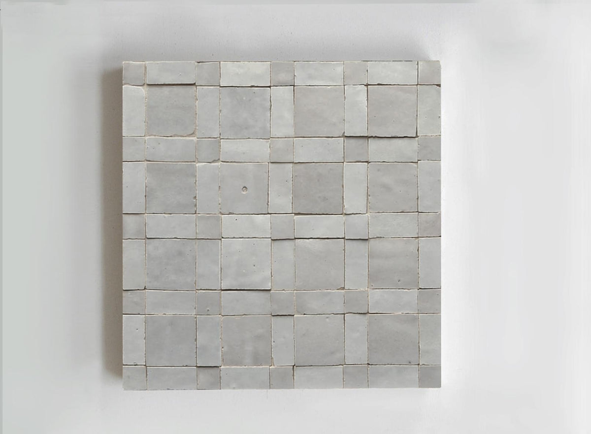 White basket-weave zellige mosaic tile panel, House of Anouar