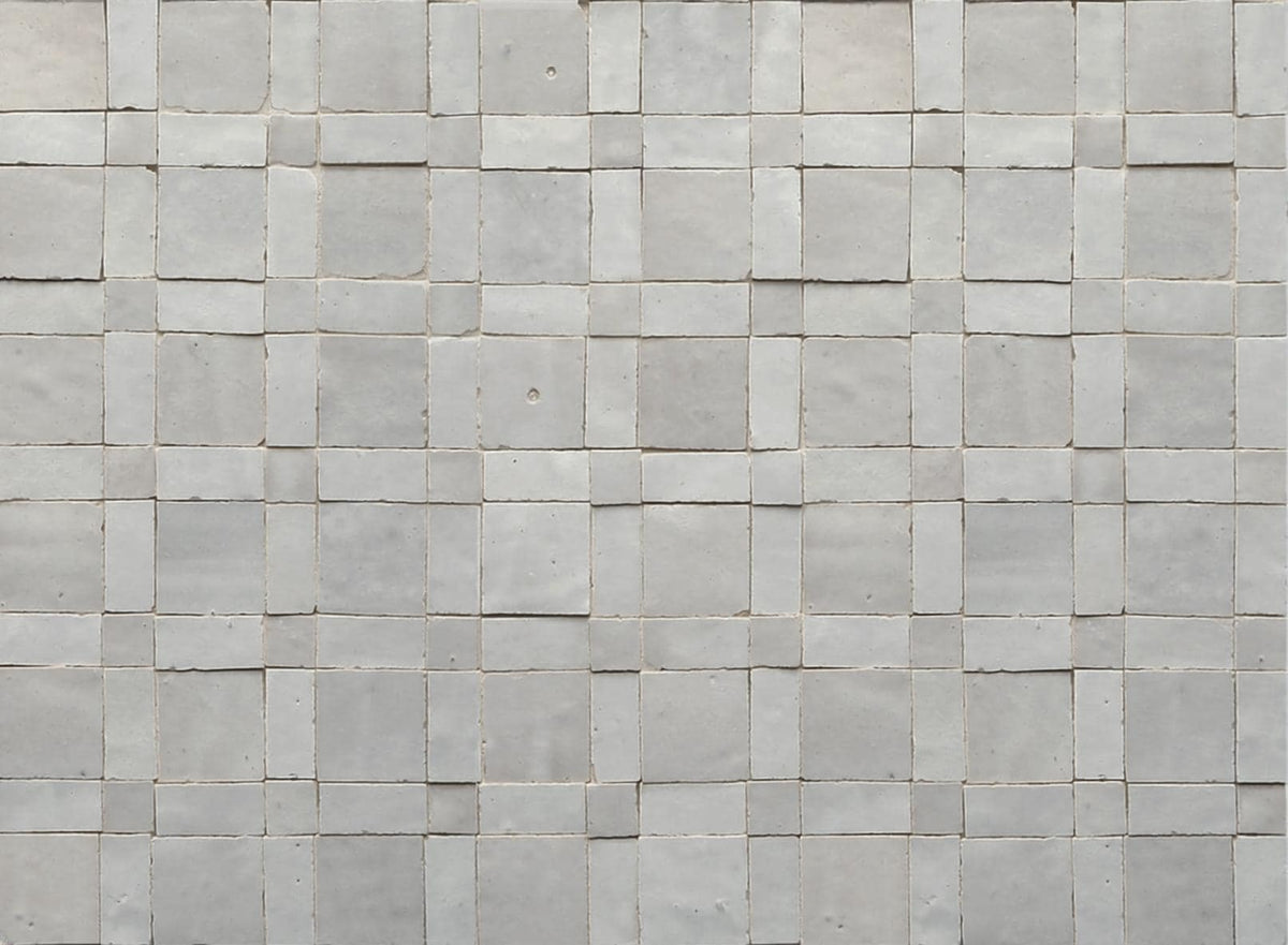 White basket-weave zellige tile pattern, House of Anouar